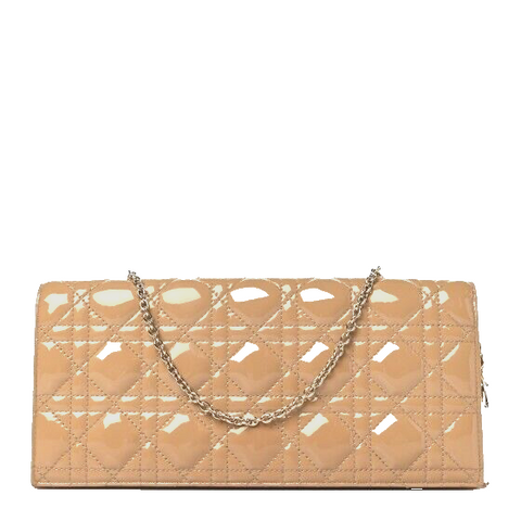 CHRISTIAN DIOR Patent Cannage Lady Dior Convertible Clutch Beige ladies