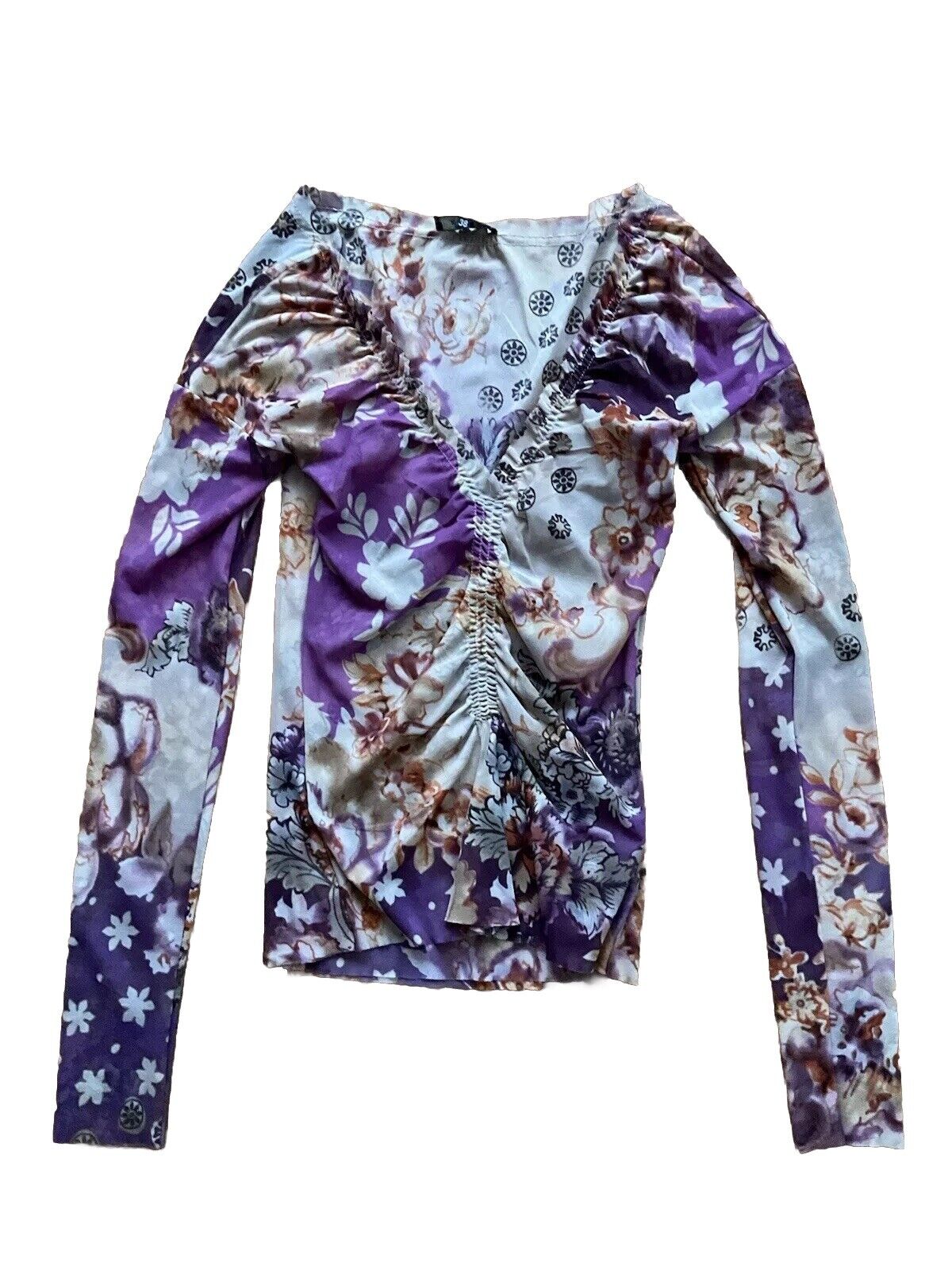 Etro Paisley Print V-Neck Sheer Blouse Top Size I 38 UK 6 US 2 XS ladies