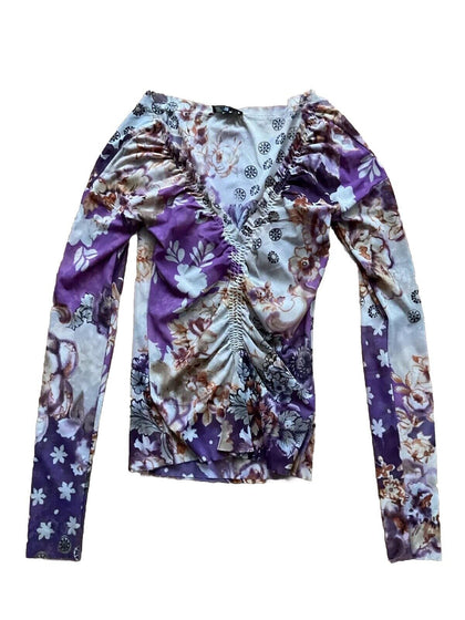 Etro Paisley Print V-Neck Sheer Blouse Top Size I 38 UK 6 US 2 XS ladies