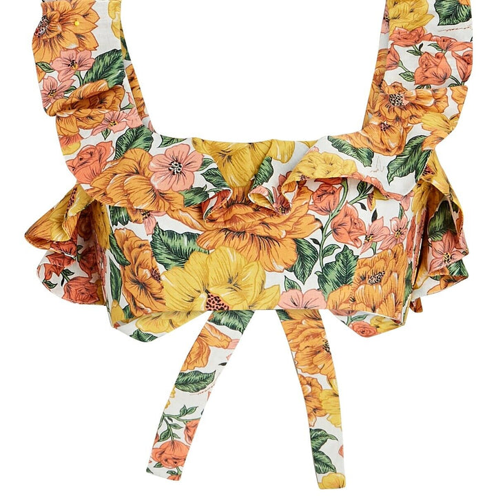 Zimmermann - Poppy Floral-Print Linen Cropped Top - Womens - Yellow Size O XS ladies