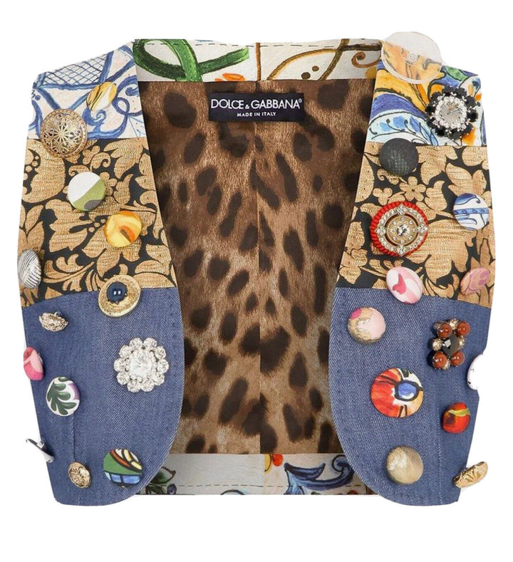 Dolce & Gabbana 2022 Patchwork Waistcoat Vest Size I 44 UK 12 US 8 ladies
