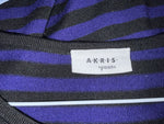 AKRIS Punto 100% Wool Tunic Top Silk Shirttail Underlay Stripe Black Purple US10 ladies