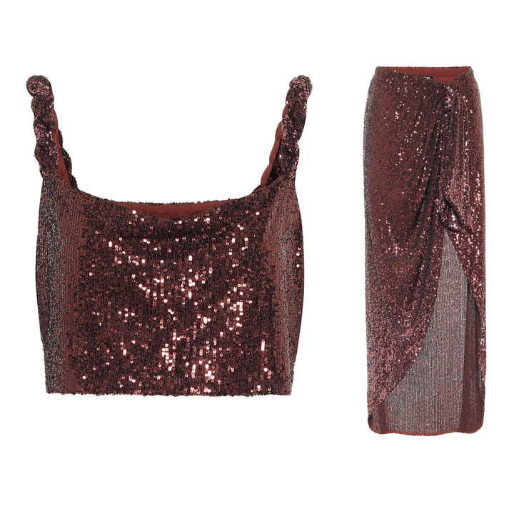 Balmain Current Collection Sequin Cropped Top And Skirt Set Size F 38 ladies