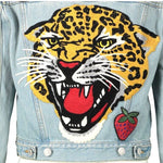 Gucci Embroidered Tiger Cropped Denim Jacket Light Blue Size I 42 UK 10 US 6 ladies