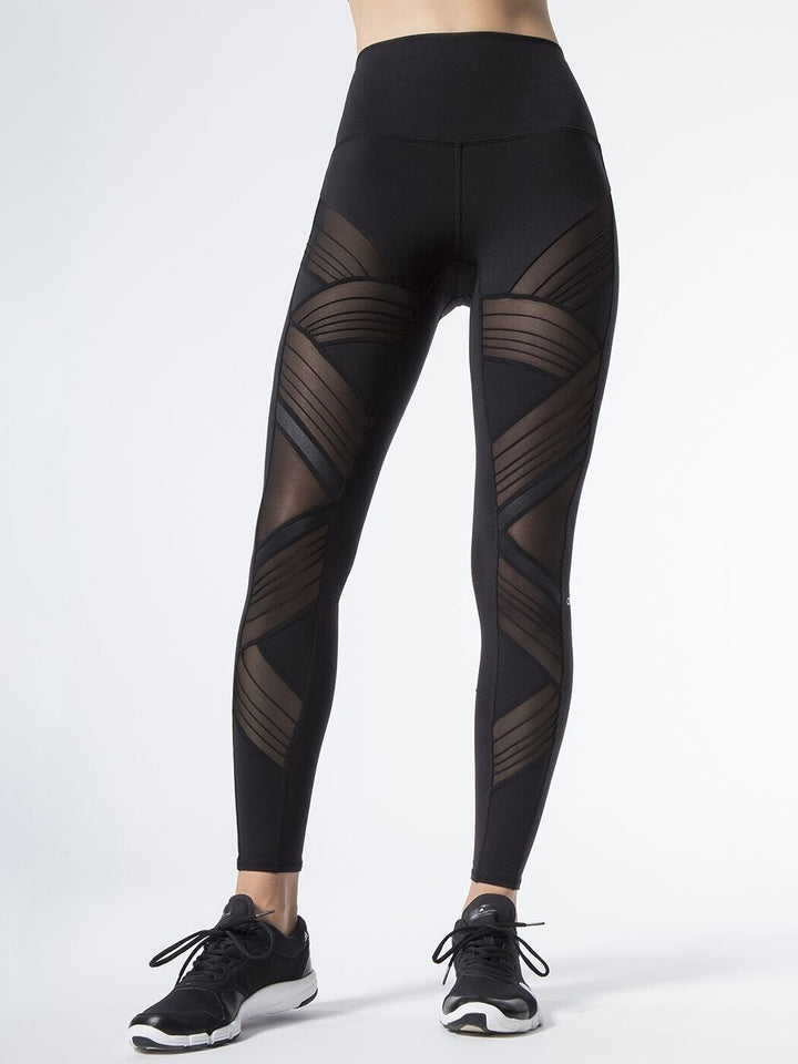 Alo Yoga Black Mesh Panels Moto Sheer Panel Ultimate High-Waist Leggings Size S ladies