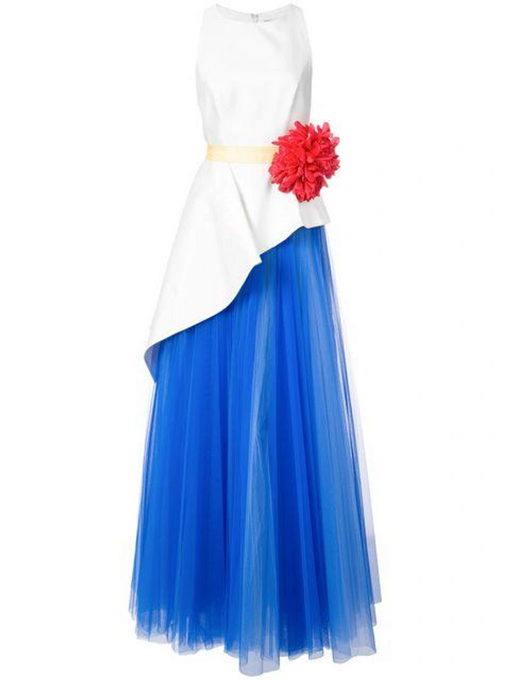 Carolina Herrera Sleeveless Mikado & Tulle Asymmetrical Gown Dress US 4 UK 8 S ladies