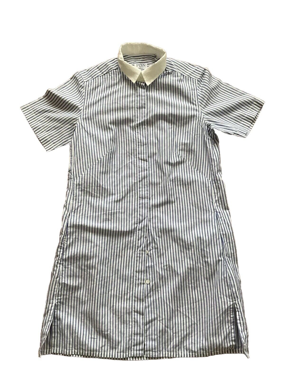 PDN London Blue & White Linen & Cotton Stripe Shirt Dress Size 36 UK 8 ladies