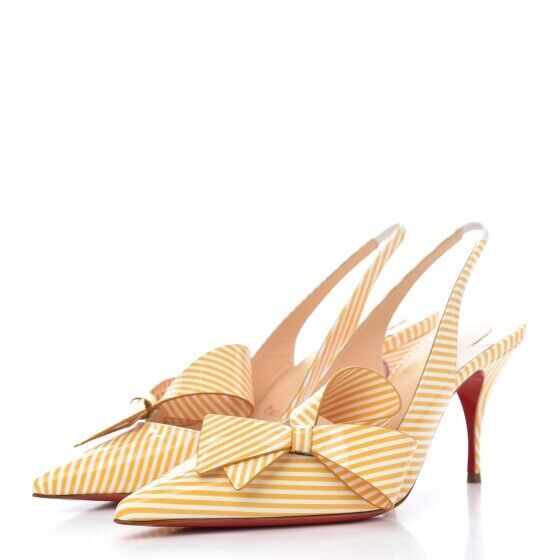 Christian Louboutin Patent Stripes Clare Nodo 80 Pumps Banana White Size 38.5 ladies