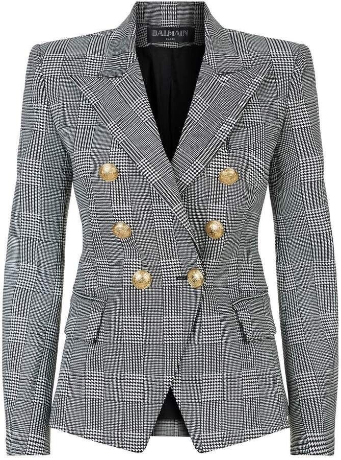 Balmain Double-breasted Cotton-blend Prince Of Wales Blazer Size F 40 UK 12 ladies