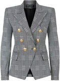 Balmain Double-breasted Cotton-blend Prince Of Wales Blazer Size F 40 UK 12 ladies