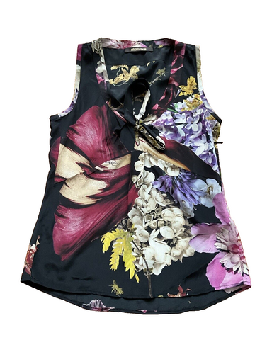 ROBERTO CAVALLI FLORAL SILK TANK TOP BLOUSE SIZE I 38 US 2 UK 6 XS ladies