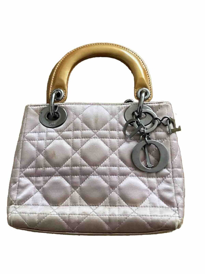 CHRISTIAN DIOR Satin Cannage Mini Lady Dior Champagne Bag Handbag ladies