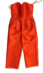 Warehouse Satin Twill Bandeau Strapless Corset Jumpsuit in Coral Red UK 10 US 6 ladies