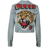 Gucci Embroidered Tiger Cropped Denim Jacket Light Blue Size I 42 UK 10 US 6 ladies