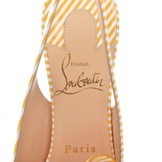 Christian Louboutin Patent Stripes Clare Nodo 80 Pumps Banana White Size 38.5 ladies