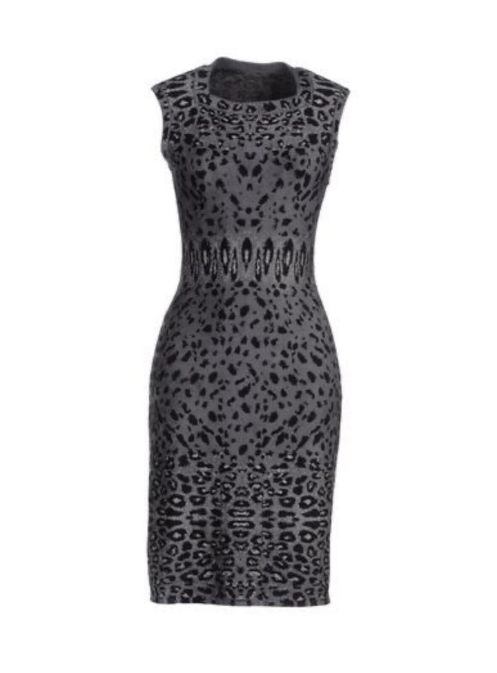 ALAIA SLEEVELESS GREY LEOPARD MINI DRESS Size F 40 UK 12 US 8 ladies