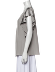 Calypso Saint Barth Gray Silk Ruffle Short Sleeve V Neck Blouse Size XS Ladies