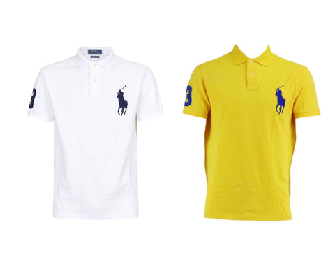 $280 Polo RALPH LAUREN Big Pony Polo T shirt Top Size M medium yellow & white men