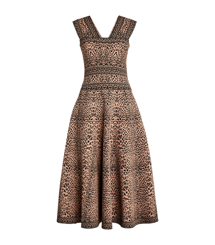 Alaïa Lynx jacquard knit flared dress Blush/Black Size F 38 ladies.
