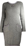 Iconic Chanel 2008 Fall Grey Embellished Cashmere Jumper Sweater FR 44 ladies