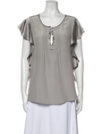 Calypso Saint Barth Gray Silk Ruffle Short Sleeve V Neck Blouse Size XS Ladies