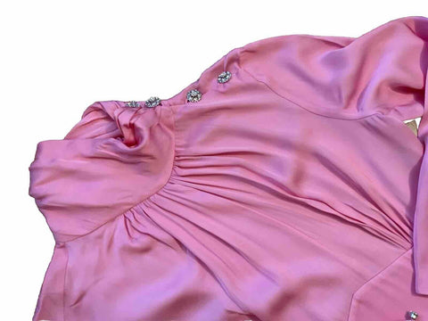 Zara Pink Satin High Neck Midi Dress With Jewel Buttons Size S Small l Afashionistastore Zara Pink Satin High Neck Midi Dress With Jewel Buttons Size S Small l Afashionistastore