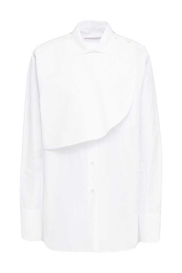Valentino White Cotton Neck Layered Detail Oversized Shirt Size I 44 UK 12 US 8 ladies