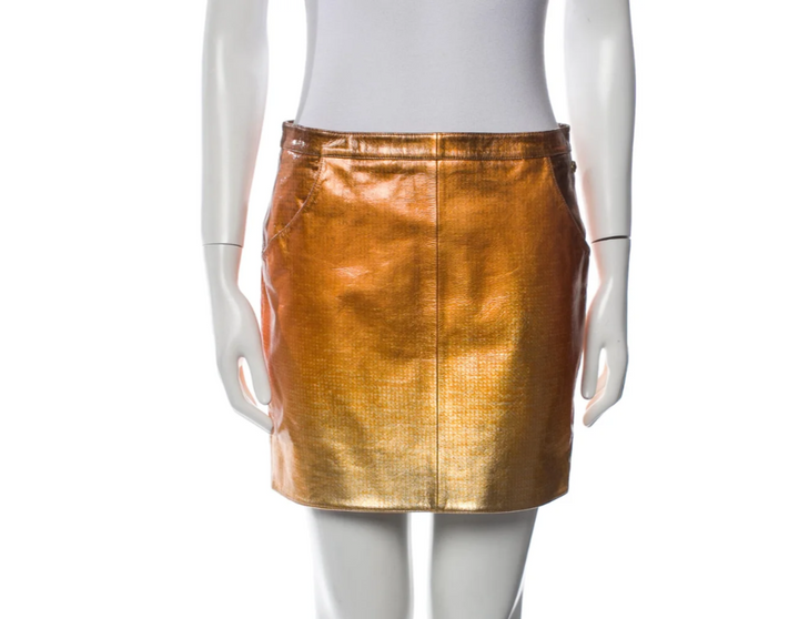 CHANEL 19A 2019 Metiers Lambskin Leather Ombré Gold Mini Skirt CC Size F 36 UK8 ladies