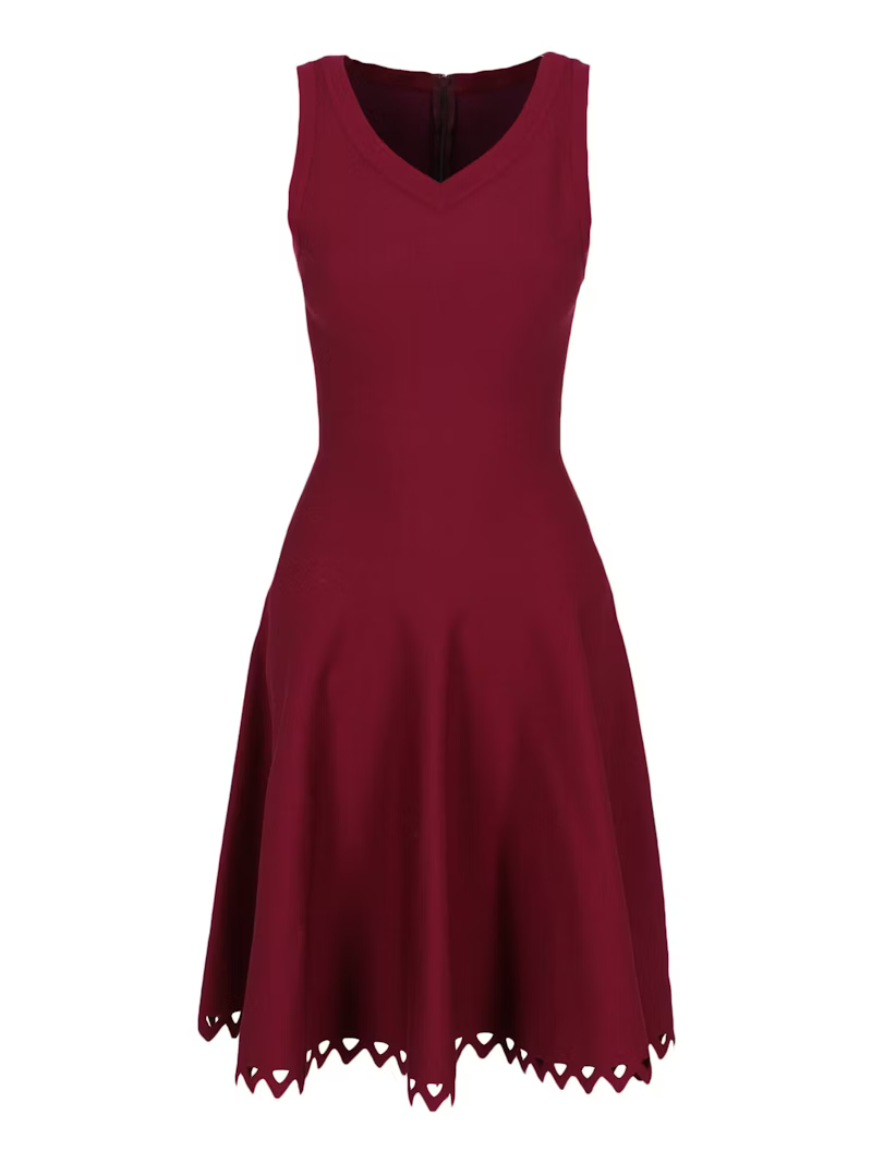 Azzedine Alaïa WOOL SLEEVELESS FIT & FLARE LASER CUT HEM DRESS F 42 UK 14 US 10 ladies