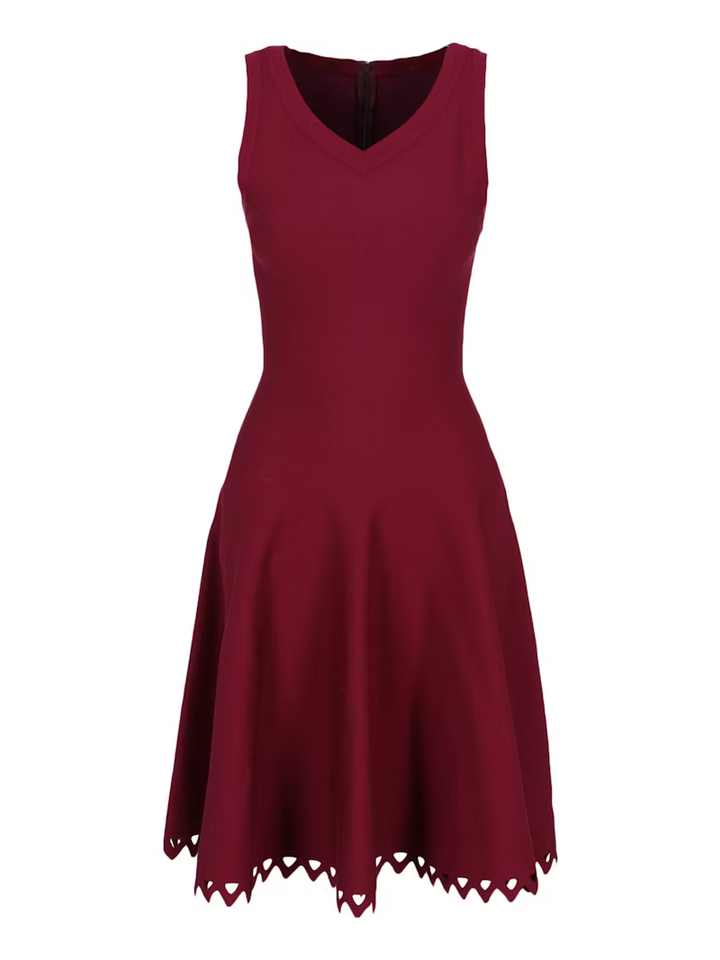Azzedine Alaïa WOOL SLEEVELESS FIT & FLARE LASER CUT HEM DRESS F 42 UK 14 US 10 ladies