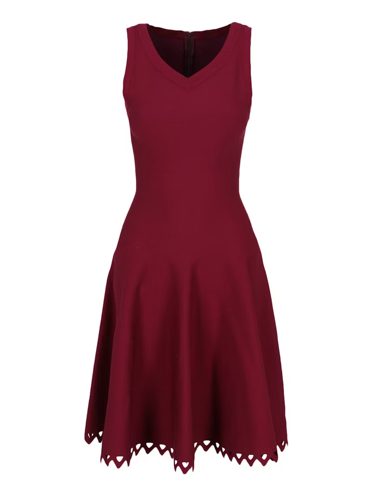 Azzedine Alaa WOOL SLEEVELESS FIT & FLARE LASER CUT HEM DRESS F 42 UK Afashionistastore Azzedine Alaa WOOL SLEEVELESS FIT & FLARE LASER CUT HEM DRESS F 42 UK Afashionistastore