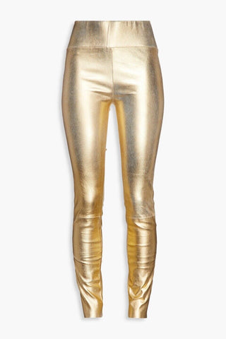 Sprwmn Gold Metallic Leather High-Waisted Leggings Pants Trousers Size S small ladies