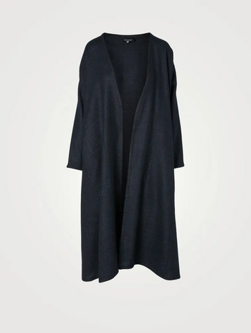 ESKANDAR Evening Long Wool & Cashmere Coat in Navy Size 0 One Size ladies