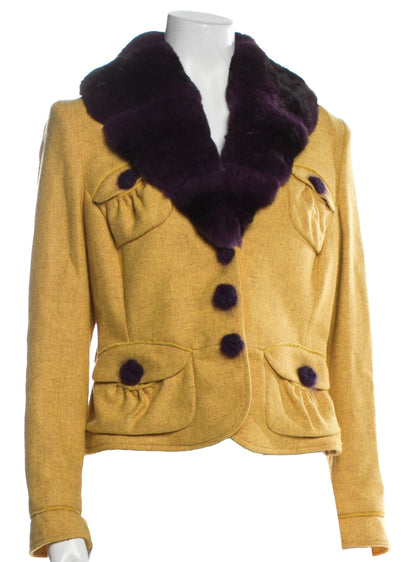 Blumarine Wool Chinchilla Fur Collar Jacket Size I 40 UK 8 US 4 S Small ladies