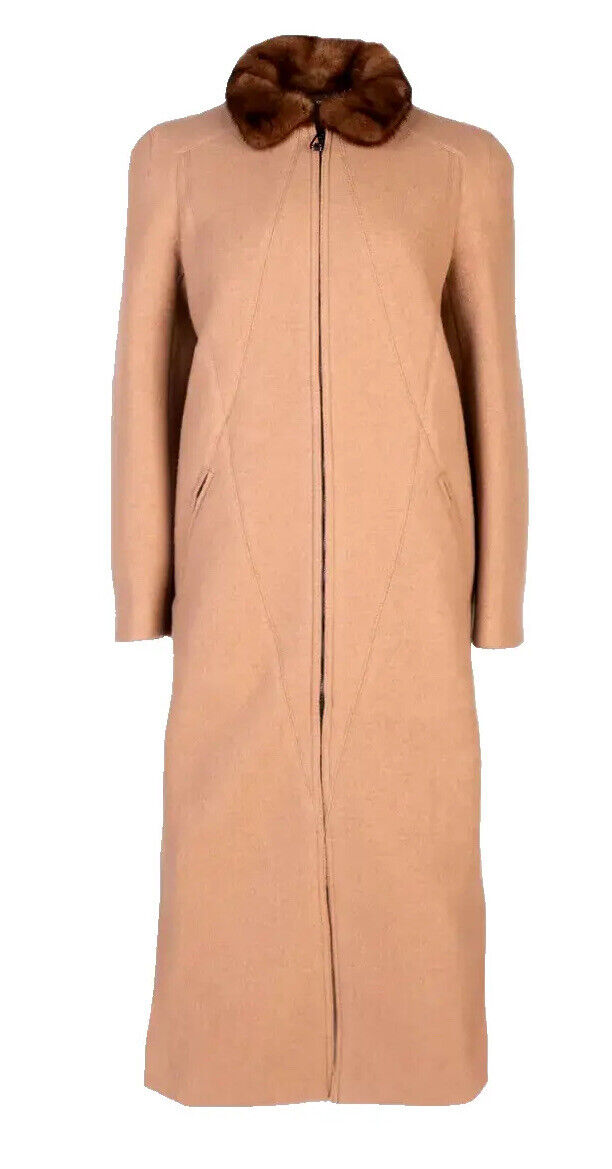FENDI Mink Fur Collar Camel Hair Long Coat Size I 42 UK 10 US 6 ladies