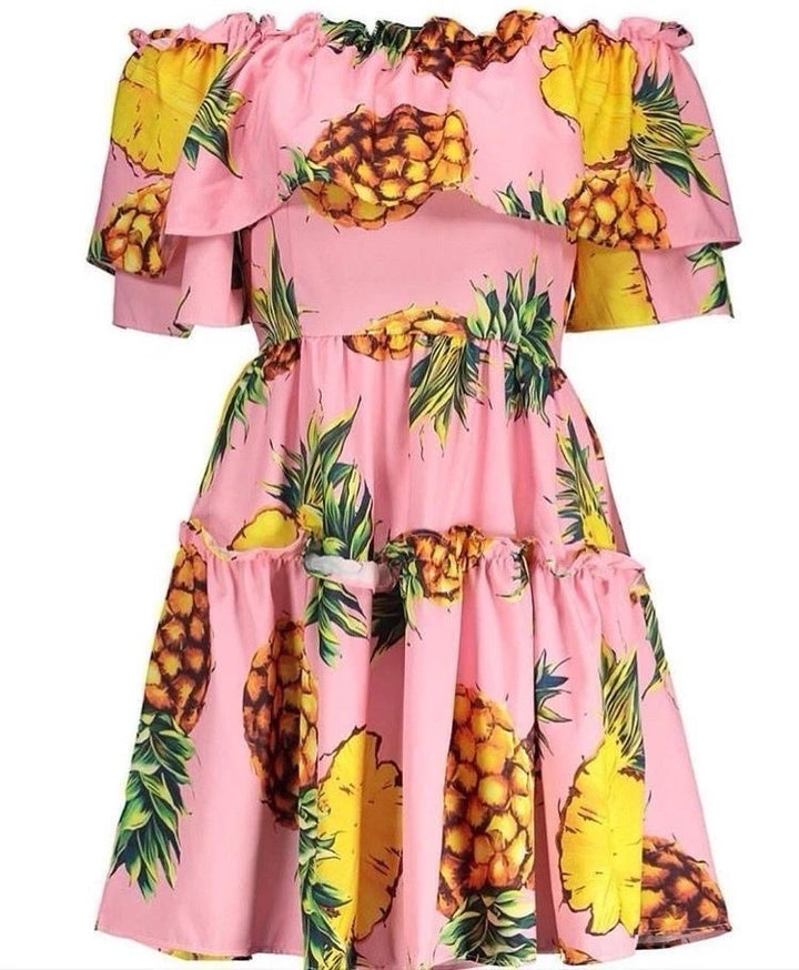 Dolce& Gabbana Pink Pineapple Print Bardot Mini Dress Size I 40 UK 8 S small ladies