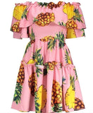 Dolce& Gabbana Pink Pineapple Print Bardot Mini Dress Size I 40 UK 8 S small ladies