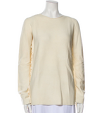 THE ROW "EDAL" IVORY WOOL Ruched-Side SWEATER PULLOVER JUMPER TOP SZ L large ladies