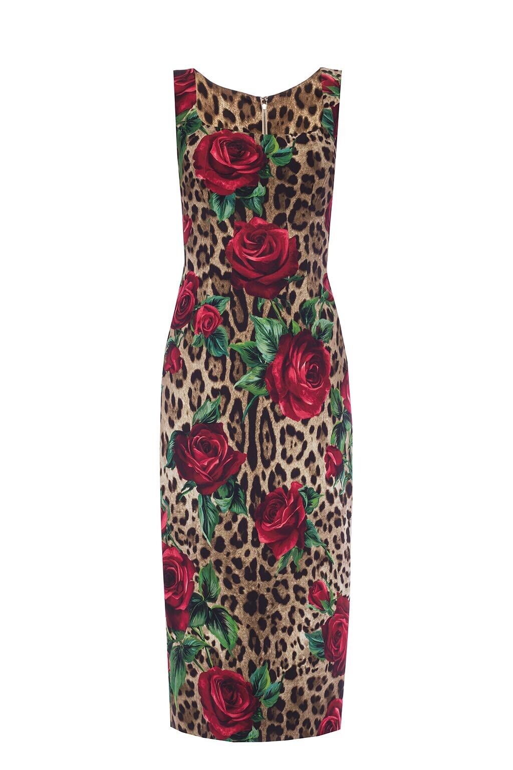 Dolce & Gabbana Leopard & Rose Print Bodycone Dress Size I 38 UK 6 US 2 XS ladies