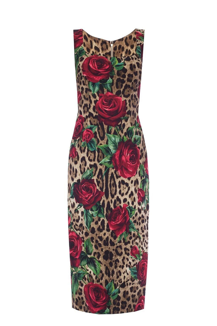 Dolce & Gabbana Leopard & Rose Print Bodycone Dress Size I 38 UK 6 US 2 XS ladies
