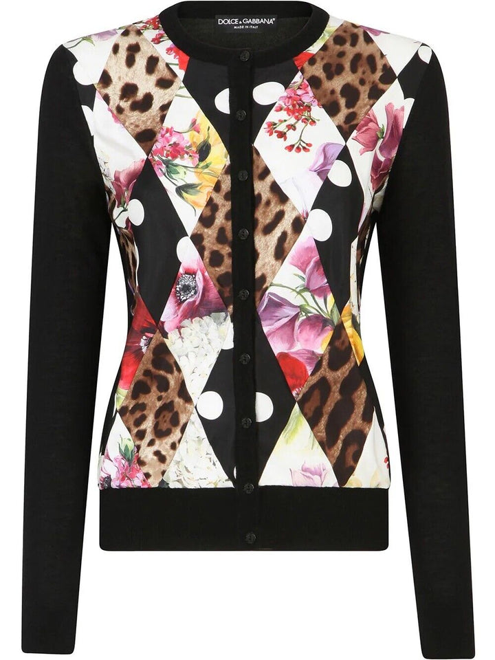 Dolce & Gabbana Montage-Print Cashmere-Silk Cardigan Size I 44 UK 12US 8 ladies