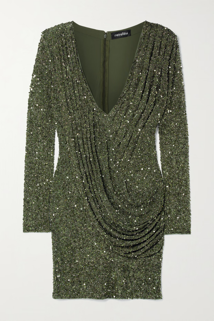 Retrofête Yael Sequin Tull Draped Mini Dress Size S small ladies