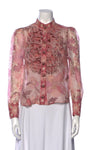 Zimmermann Pink Concert Ruffled Embellished Floral-print Blouse Size 4 XL ladies