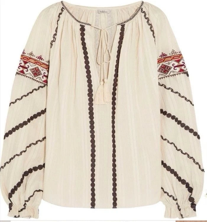 Talitha Hand Embroidered Tunic Blouse Size S small ladies