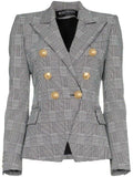 Balmain Double-breasted Cotton-blend Prince Of Wales Blazer Size F 40 UK 12 ladies