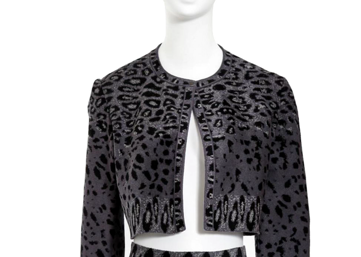 ALAIA GREY LEOPARD BOLERO cropped CARDIGAN TOP Size F 38 UK 10 US 6 ladies