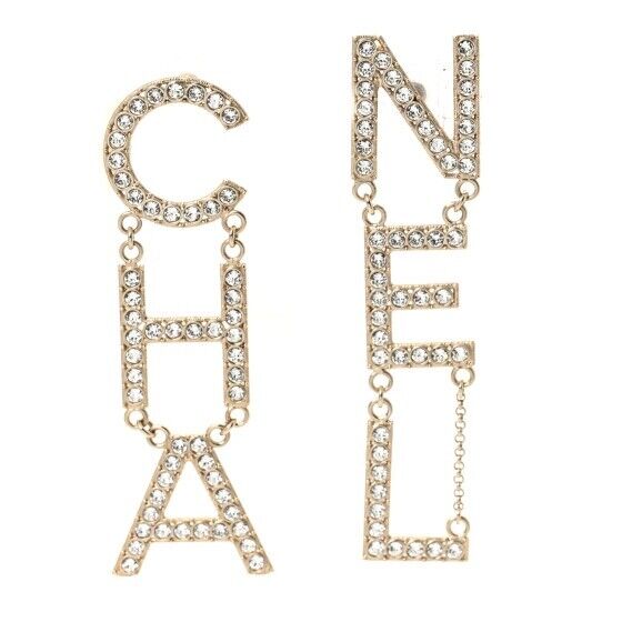 CHANEL XL Crystal Cha-Nel Logo Drop Earrings ladies