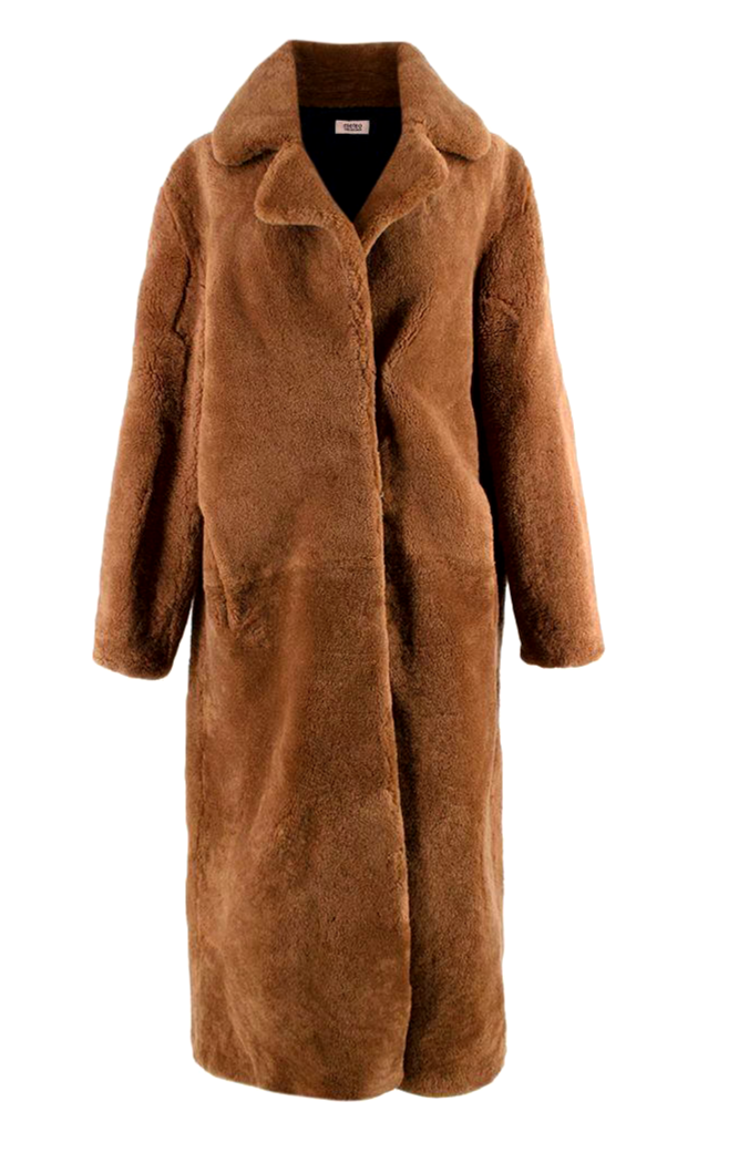 Meteo YVES SALOMON 2023 Brown Teddy Shearling Lamb Fur Coat Size F 38 US 6 UK 10 ladies