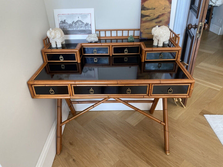 Vintage bamboo and brass desk by French Riviera