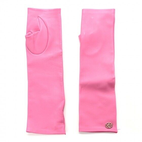 Chanel Runaway Lambskin Fingerless CC Long Gloves Pink Size 8.5 ladies